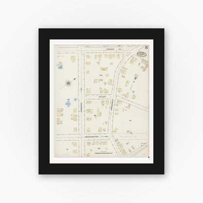 Old map wall art mockup — black gallery frame with white mat — Sanborn Fire Insurance Map from Passaic, Passaic County, New Jersey (1886), Sheet #0007