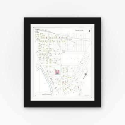 Old map wall art mockup — black gallery frame with white mat — Sanborn Fire Insurance Map from Manchester, Washtenaw County, Michigan (1941), Sheet #0004