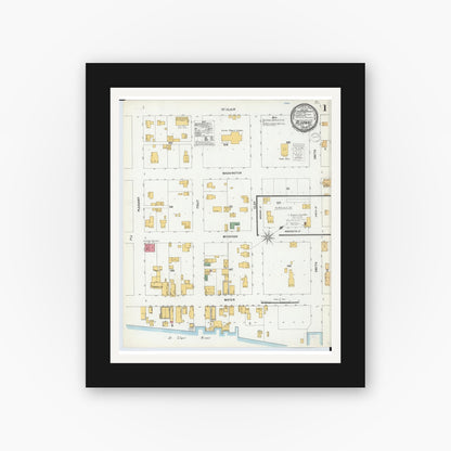 Old map wall art mockup — black gallery frame with white mat — Sanborn Fire Insurance Map from Algonac, Saint Clair County, Michigan (1900), Sheet #0001