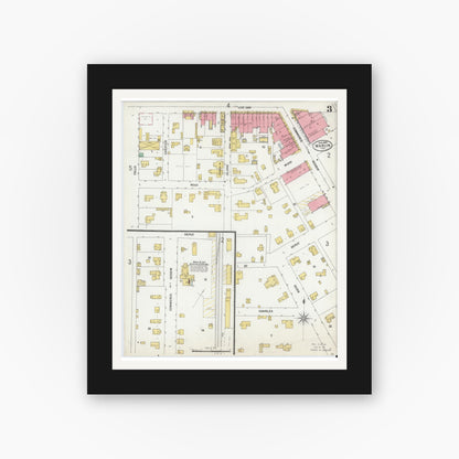 Old map wall art mockup — black gallery frame with white mat — Sanborn Fire Insurance Map from Marlin, Falls County, Texas (1899), Sheet #0003
