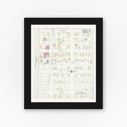 Old map wall art mockup — black gallery frame with white mat — Sanborn Fire Insurance Map from Tower Hill, Shelby County, Illinois (1914), Sheet #0002