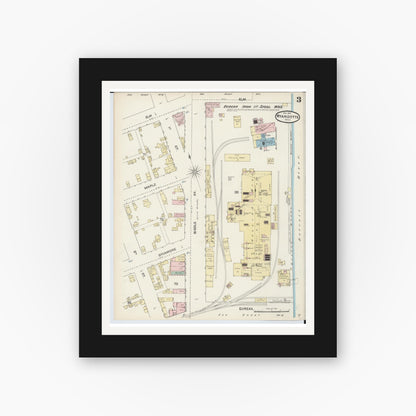 Old map wall art mockup — black gallery frame with white mat — Sanborn Fire Insurance Map from Wyandotte, Wayne County, Michigan (1890), Sheet #0003