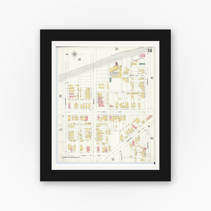 Old map wall art mockup — black gallery frame with white mat — Sanborn Fire Insurance Map from Hamilton, Butler County, Ohio (1899), Sheet #0034