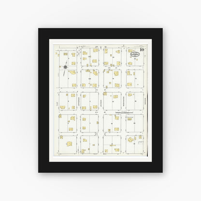 Old map wall art mockup — black gallery frame with white mat — Sanborn Fire Insurance Map from Kaufman, Kaufman County, Texas (1920), Sheet #0010