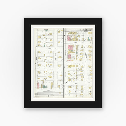 Old map wall art mockup — black gallery frame with white mat — Sanborn Fire Insurance Map from Nokomis, Montgomery County, Illinois (1906), Sheet #0002