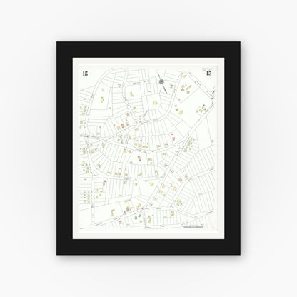Old map wall art mockup — black gallery frame with white mat — Sanborn Fire Insurance Map from Lexington, Middlesex County, Massachusetts (1935), Sheet #0015