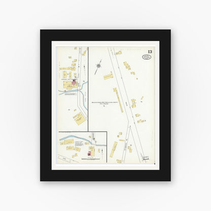 Old map wall art mockup — black gallery frame with white mat — Sanborn Fire Insurance Map from Athol, Worcester County, Massachusetts (1917), Sheet #0013