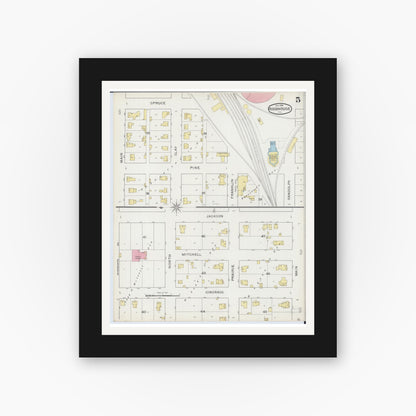 Old map wall art mockup — black gallery frame with white mat — Sanborn Fire Insurance Map from Roodhouse, Greene County, Illinois (1894), Sheet #0005