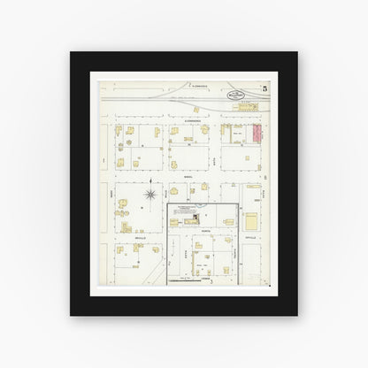 Old map wall art mockup — black gallery frame with white mat — Sanborn Fire Insurance Map from Wills Point, Van Zandt County, Texas (1906), Sheet #0005