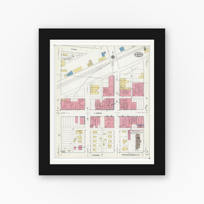 Old map wall art mockup — black gallery frame with white mat — Sanborn Fire Insurance Map from Hibbing, Saint Louis County, Minnesota (1921), Sheet #0008