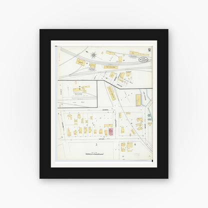 Old map wall art mockup — black gallery frame with white mat — Sanborn Fire Insurance Map from Allegan, Allegan County, Michigan (1906), Sheet #0002