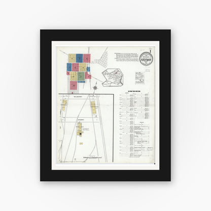Old map wall art mockup — black gallery frame with white mat — Sanborn Fire Insurance Map from Kaufman, Kaufman County, Texas (1920) - Complete Map Set