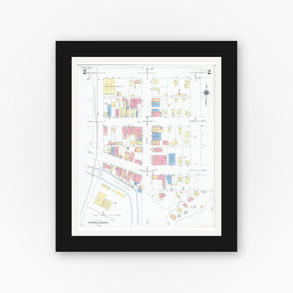 Old map wall art mockup — black gallery frame with white mat — Sanborn Fire Insurance Map from Jordan, Scott County, Minnesota (1947), Sheet #0002