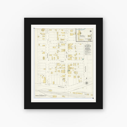 Old map wall art mockup — black gallery frame with white mat — Sanborn Fire Insurance Map from Bessemer, Gogebic County, Michigan (1908), Sheet #0009