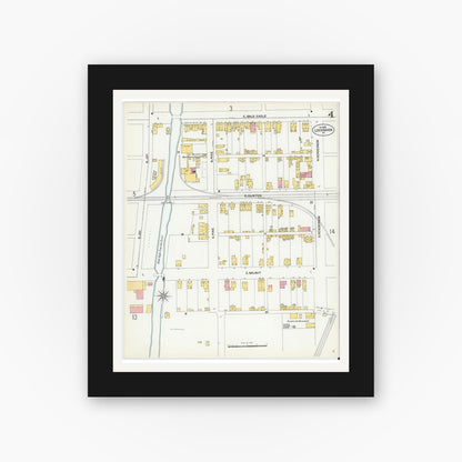 Old map wall art mockup — black gallery frame with white mat — Sanborn Fire Insurance Map from Lock Haven, Clinton County, Pennsylvania (1901), Sheet #0004