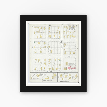 Old map wall art mockup — black gallery frame with white mat — Sanborn Fire Insurance Map from Berrien Springs, Berrien, Michigan (1899), Sheet #0002
