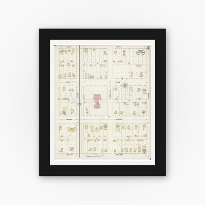 Old map wall art mockup — black gallery frame with white mat — Sanborn Fire Insurance Map from Paxton, Ford County, Illinois (1897), Sheet #0003