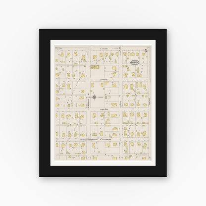 Old map wall art mockup — black gallery frame with white mat — Sanborn Fire Insurance Map from Marion, Williamson County, Illinois (1922), Sheet #0005