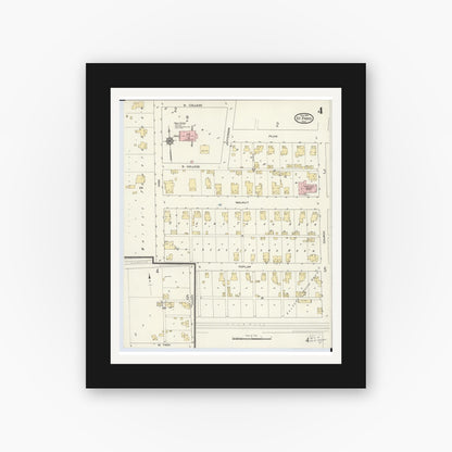 Old map wall art mockup — black gallery frame with white mat — Sanborn Fire Insurance Map from Saint Paris, Champaign County, Ohio (1914), Sheet #0004