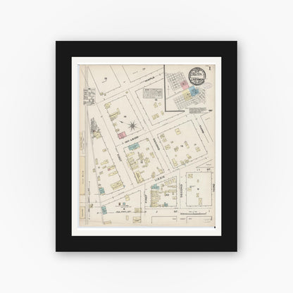 Old map wall art mockup — black gallery frame with white mat — Sanborn Fire Insurance Map from Livermore, Alameda County, California (1884) - Complete Map Set