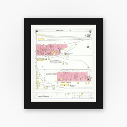 Old map wall art mockup — black gallery frame with white mat — Sanborn Fire Insurance Map from Sebring, Mahoning County, Ohio (1923), Sheet #0006