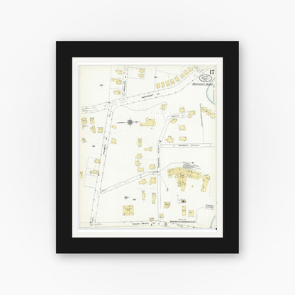 Old map wall art mockup — black gallery frame with white mat — Sanborn Fire Insurance Map from Hull, Plymouth County, Massachusetts (1910), Sheet #0017
