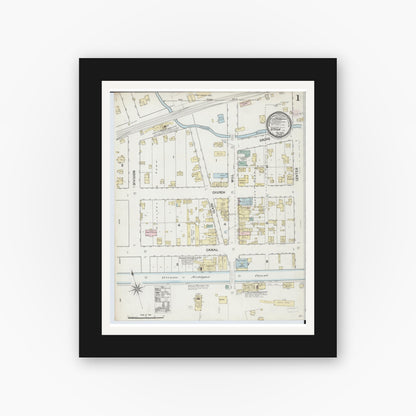 Old map wall art mockup — black gallery frame with white mat — Sanborn Fire Insurance Map from Utica, La Salle County, Illinois (1888) - Complete Map Set