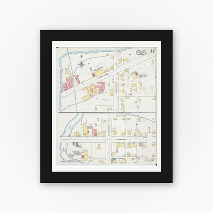 Old map wall art mockup — black gallery frame with white mat — Sanborn Fire Insurance Map from Findlay, Hancock County, Ohio (1895), Sheet #0017