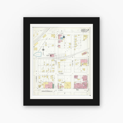 Old map wall art mockup — black gallery frame with white mat — Sanborn Fire Insurance Map from Marshall, Saline County, Missouri (1910), Sheet #0004
