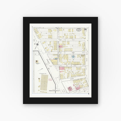 Old map wall art mockup — black gallery frame with white mat — Sanborn Fire Insurance Map from Cairo, Alexander County, Illinois (1914), Sheet #0016