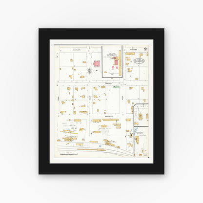 Old map wall art mockup — black gallery frame with white mat — Sanborn Fire Insurance Map from Williamsburg, Iowa County, Iowa (1899), Sheet #0002