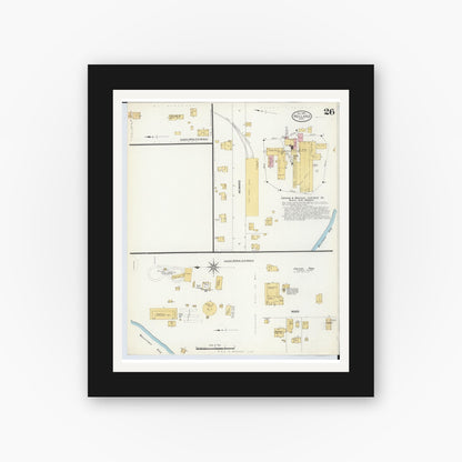 Old map wall art mockup — black gallery frame with white mat — Sanborn Fire Insurance Map from Holland, Ottawa County, Michigan (1908), Sheet #0026