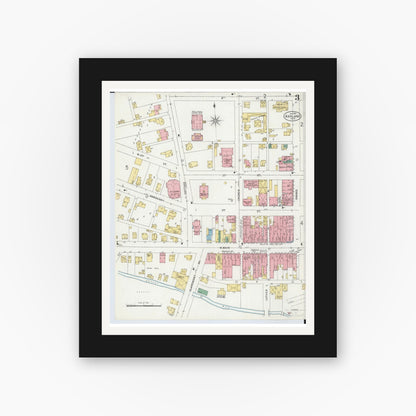 Old map wall art mockup — black gallery frame with white mat — Sanborn Fire Insurance Map from Ashland, Ashland County, Ohio (1899), Sheet #0003