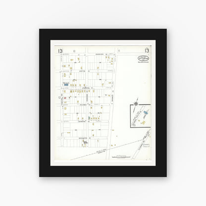 Old map wall art mockup — black gallery frame with white mat — Sanborn Fire Insurance Map from Pitman, Gloucester County, New Jersey (1923), Sheet #0013
