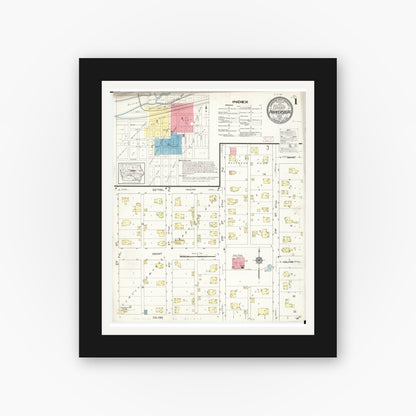 Old map wall art mockup — black gallery frame with white mat — Sanborn Fire Insurance Map from Parkersburg, Butler County, Iowa (1913) â€” Complete Set