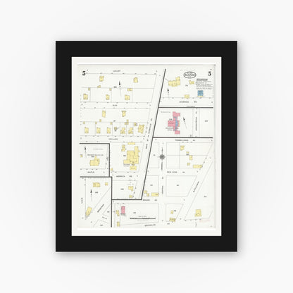 Old map wall art mockup — black gallery frame with white mat — Sanborn Fire Insurance Map from Seaford, Nassau County, New York (1927), Sheet #0005