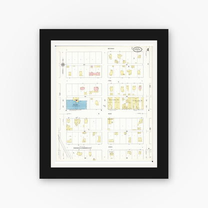 Old map wall art mockup — black gallery frame with white mat — Sanborn Fire Insurance Map from Osage, Mitchell County, Iowa (1911), Sheet #0004