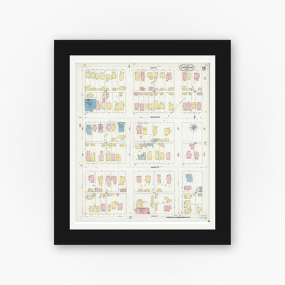 Old map wall art mockup — black gallery frame with white mat — Sanborn Fire Insurance Map from Logansport, Cass County, Indiana (1906), Sheet #0009