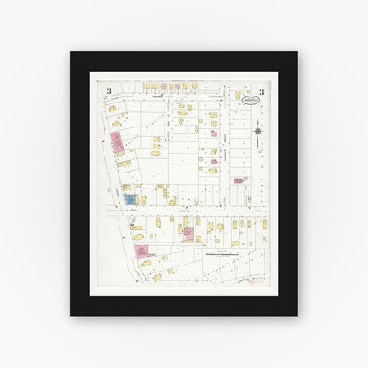 Old map wall art mockup — black gallery frame with white mat — Sanborn Fire Insurance Map from Deerfield, Lake County, Illinois (1929), Sheet #0003
