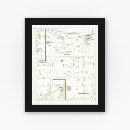 Old map wall art mockup — black gallery frame with white mat — Sanborn Fire Insurance Map from Williamsburg, Iowa County, Iowa (1906), Sheet #0002