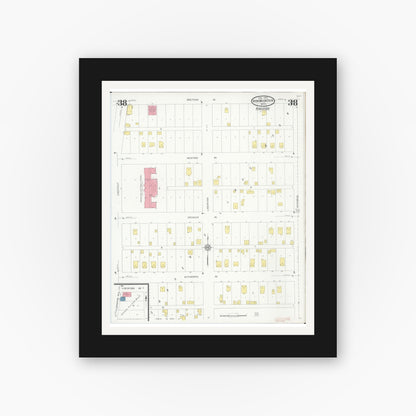 Old map wall art mockup — black gallery frame with white mat — Sanborn Fire Insurance Map from Iron Mountain, Dickinson County, Michigan (1930), Sheet #0038