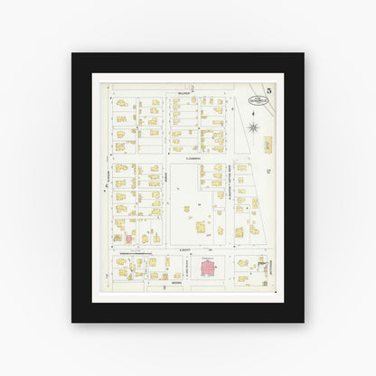 Old map wall art mockup — black gallery frame with white mat — Sanborn Fire Insurance Map from Gainesville, Cooke County, Texas (1902), Sheet #0005