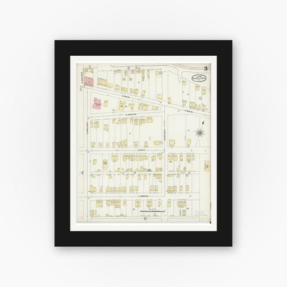 Old map wall art mockup — black gallery frame with white mat — Sanborn Fire Insurance Map from Nanticoke, Luzerne County, Pennsylvania (1896), Sheet #0003