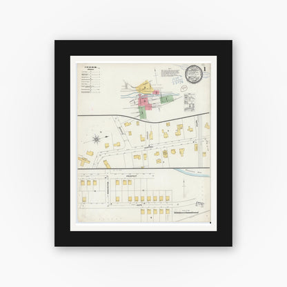 Old map wall art mockup — black gallery frame with white mat — Sanborn Fire Insurance Map from Millville, Worcester County, Massachusetts (1898), Sheet #0001