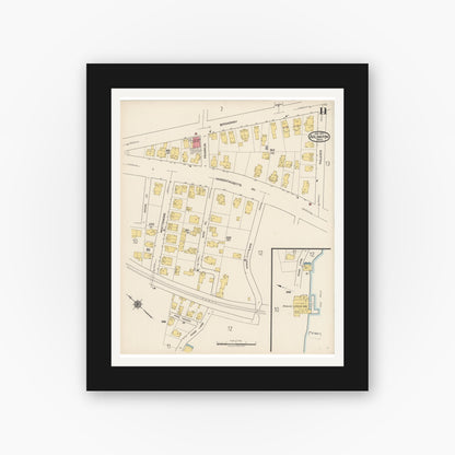 Old map wall art mockup — black gallery frame with white mat — Sanborn Fire Insurance Map from Arlington, Middlesex County, Massachusetts (1922), Sheet #0011
