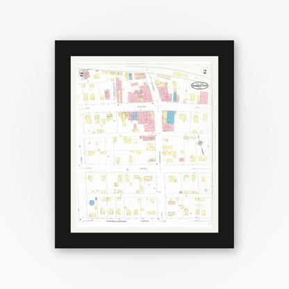 Old map wall art mockup — black gallery frame with white mat — Sanborn Fire Insurance Map from Strawberry Point, Clayton County, Iowa (1931), Sheet #0002