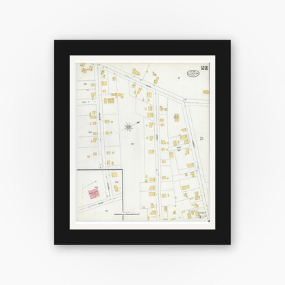 Old map wall art mockup — black gallery frame with white mat — Sanborn Fire Insurance Map from Clinton, Worcester County, Massachusetts (1904), Sheet #0022
