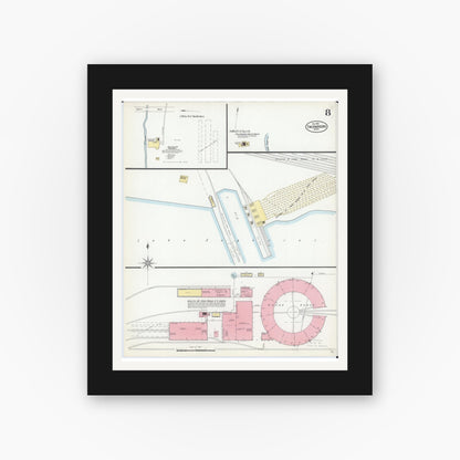 Old map wall art mockup — black gallery frame with white mat — Sanborn Fire Insurance Map from Two Harbors, Lake County, Minnesota (1901), Sheet #0008