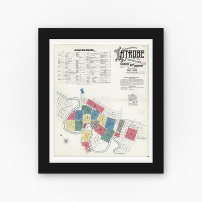Old map wall art mockup — black gallery frame with white mat — Sanborn Fire Insurance Map from Latrobe, Westmoreland County, Pennsylvania (1909) - Complete Map Set