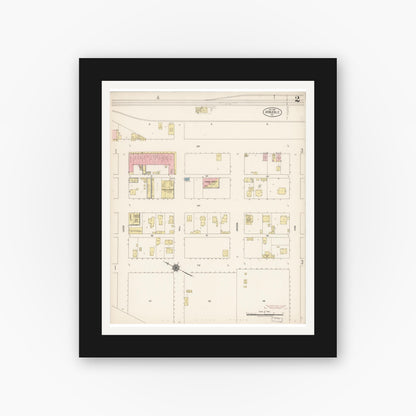 Old map wall art mockup — black gallery frame with white mat — Sanborn Fire Insurance Map from Arbuckle, Colusa County, California (1918), Sheet #0002